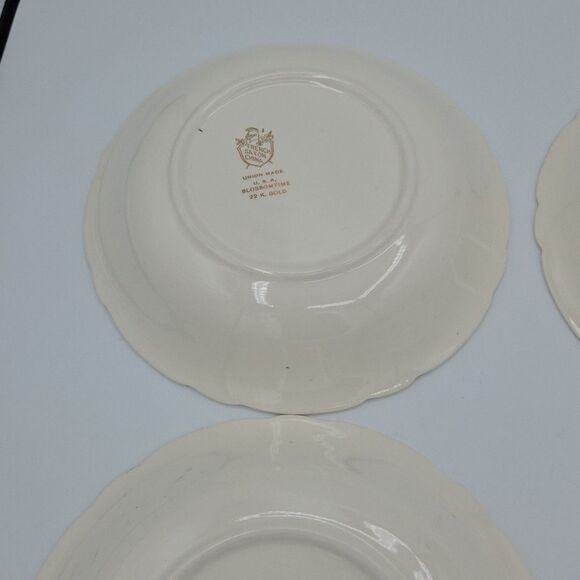 French Saxon China 22k Blossomtime 7.5 Inch Diameter Gold Bowls Set Of 4 Set 2 - Picture 9 of 10